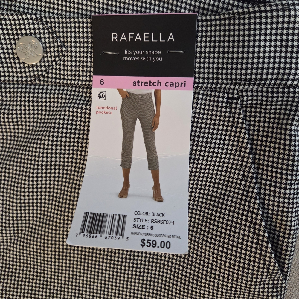 Rafaella Stretch Capri Pants Women’s 6 Black White Houndstooth NWT